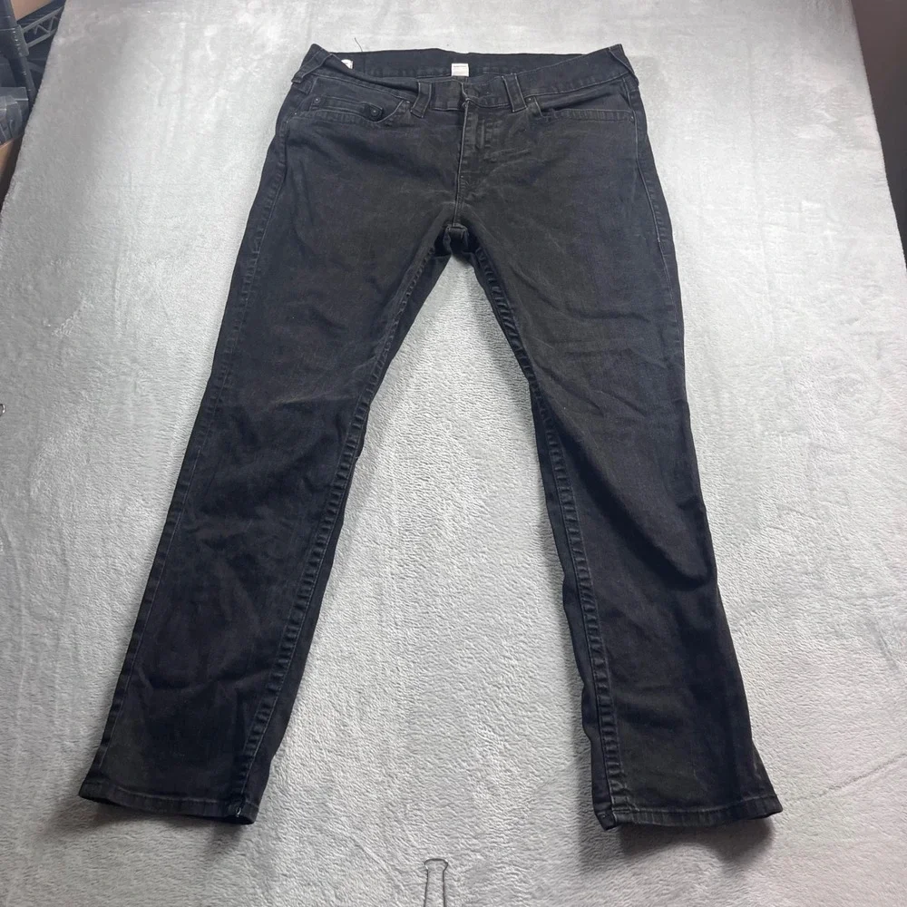 True Religion Geno Relaxed Slim Black Denim Jeans Mens Size 38